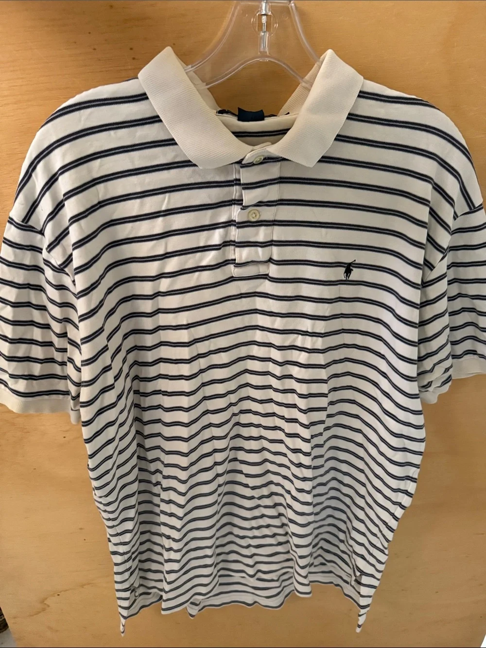 Ralph Lauren Vintage Men’s Cotton White Polo with Navy Stripes size L